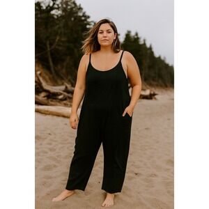 Outerknown Jumpsuit Womens Large Black Sleeveless Organic Cotton Pockets‎ Gauze